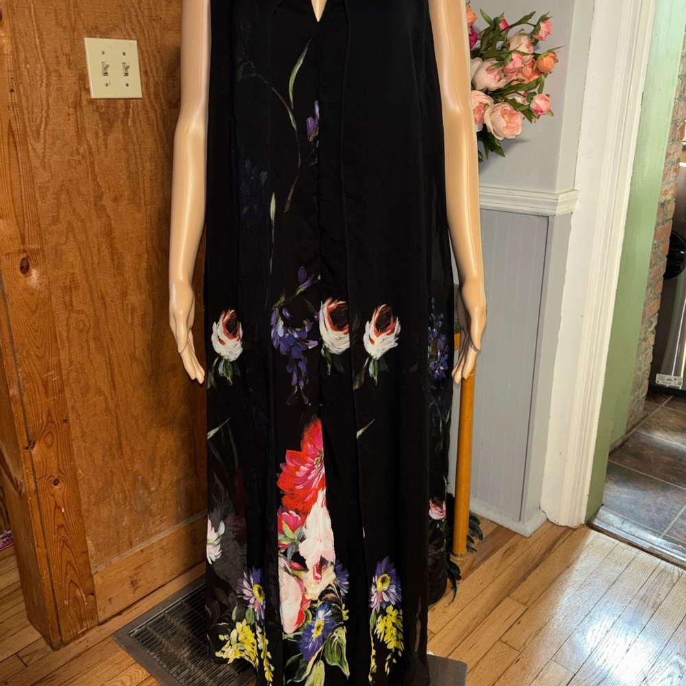 KATE & MALLORY Black Floral Sleeveless Maxi Dress L